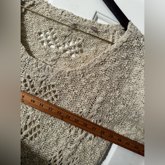 KNITTED & KNOTTED Anthropologie LG Ivory Boucle Delicate Open Knit Sweater Scoop - Picture 10 of 14